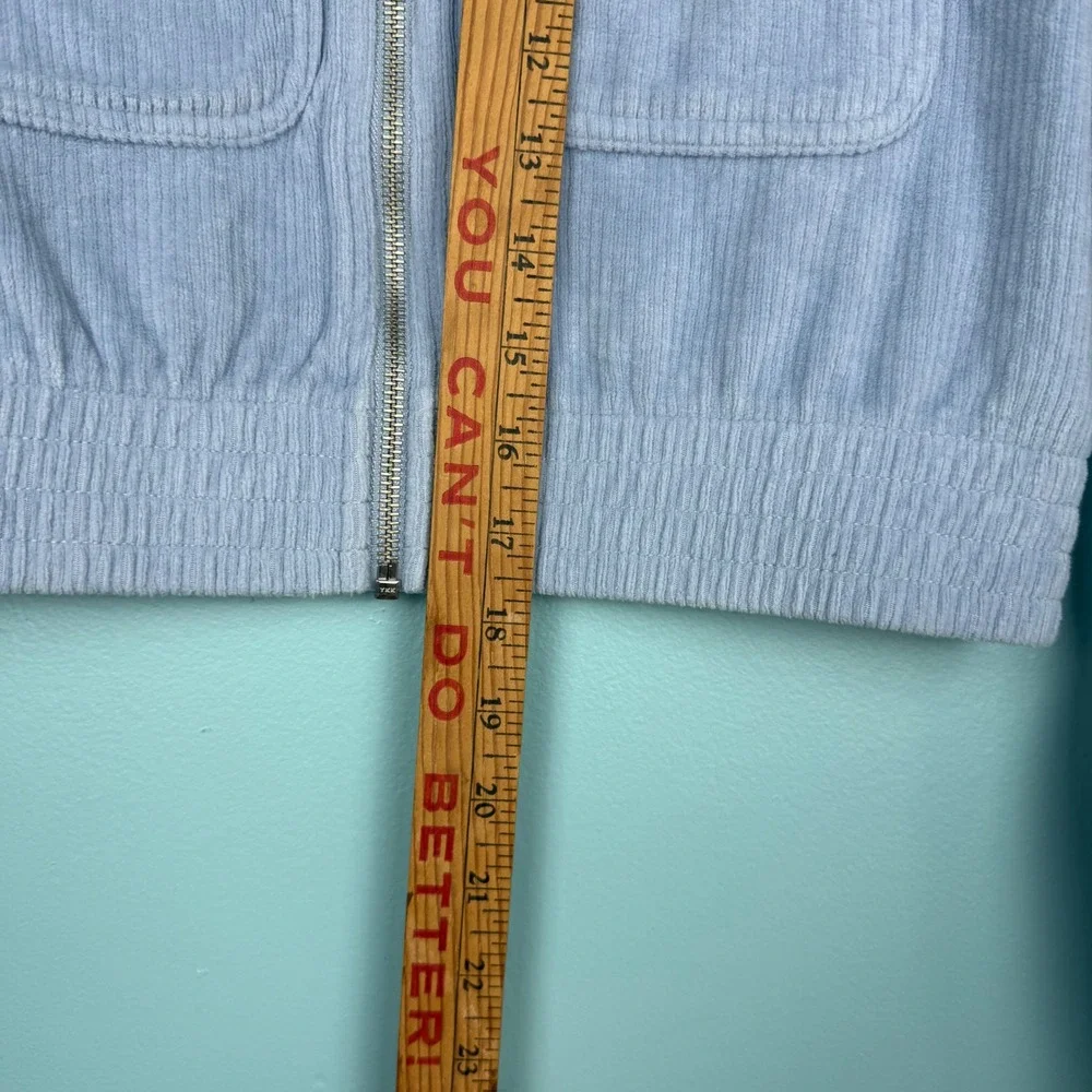 Aerie Womens XS Light Blue Corduroy Full Zip Cropped Bomber Jacket Mock Neck